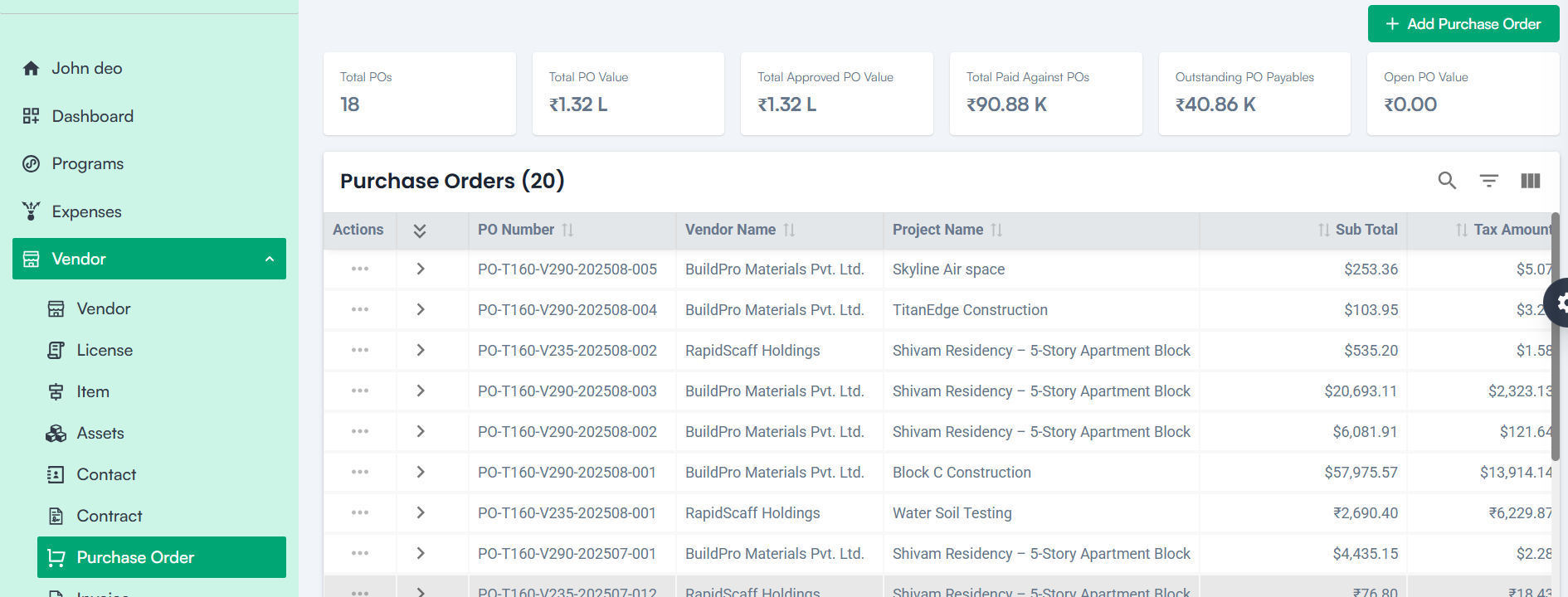 Vendor Purchase Order