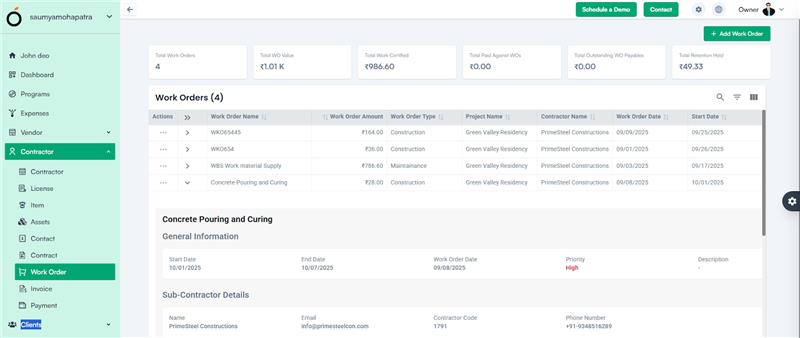 Contractor Work Order