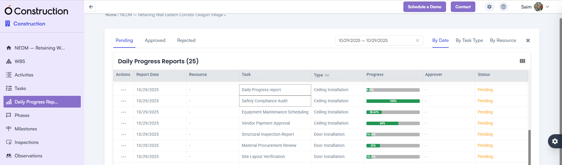 Daily Progress Report (DPR) Module