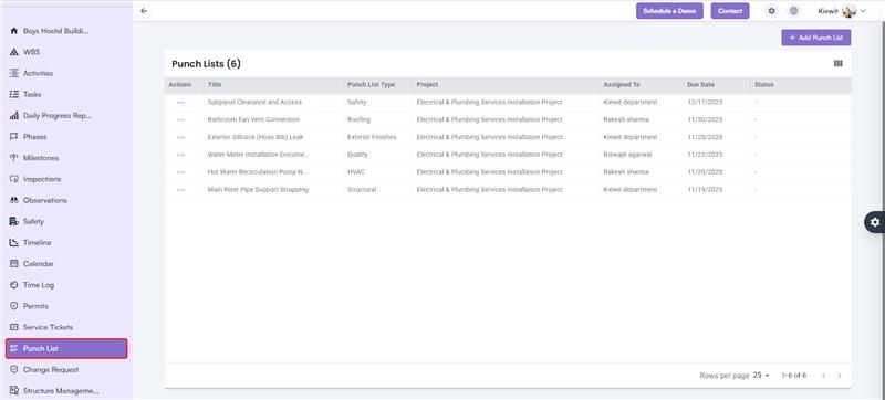 Punch List Management