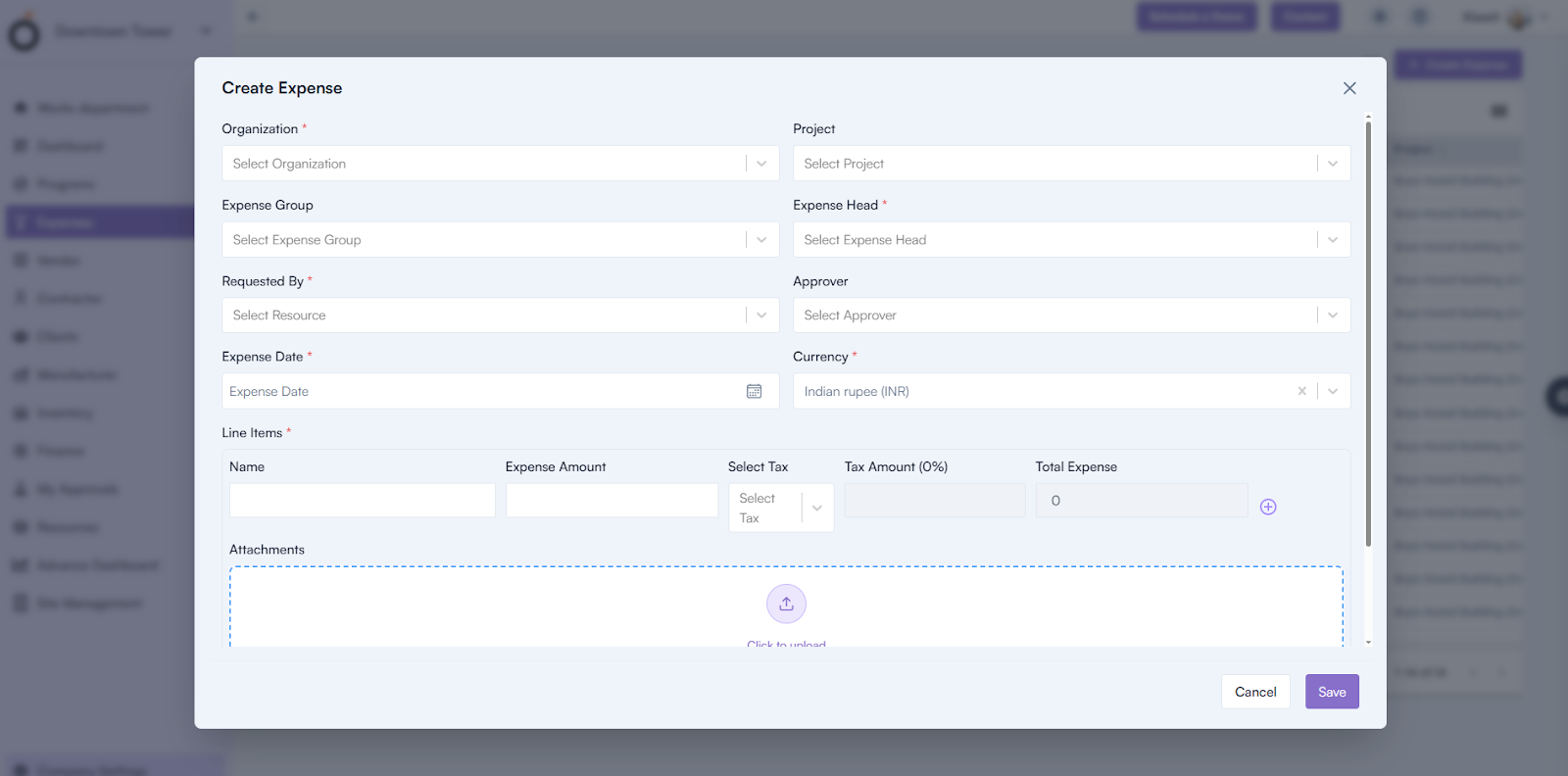Steps to Create an Expense