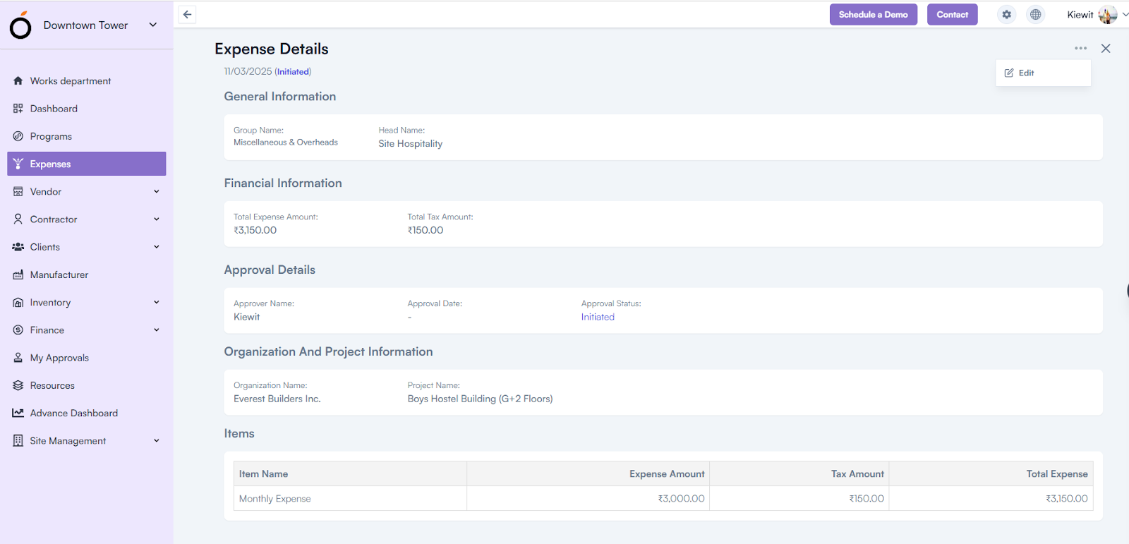 Expense Details Page