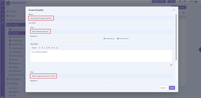 Checklist Creation with Line Items
