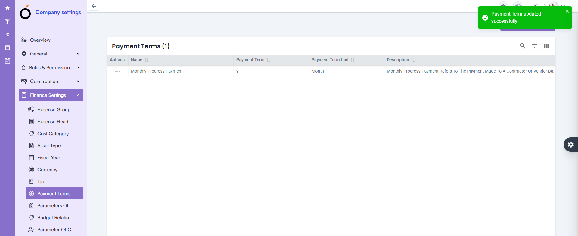 Finance Inline Edit Update – Payment Terms