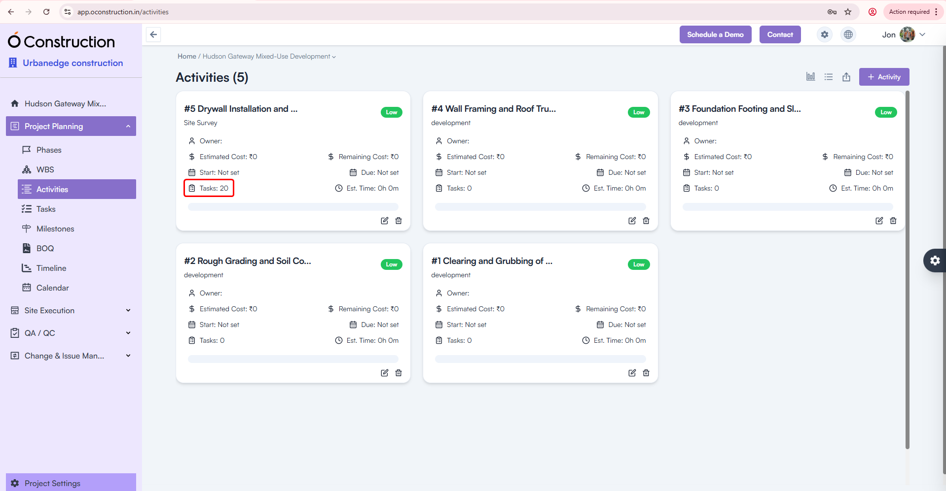 Activity Card Task Count
