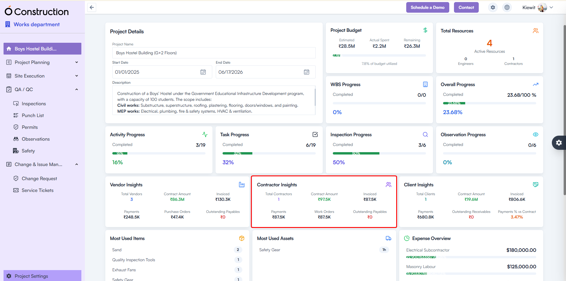 Contractor Insights – Incorrect Metrics Fixed