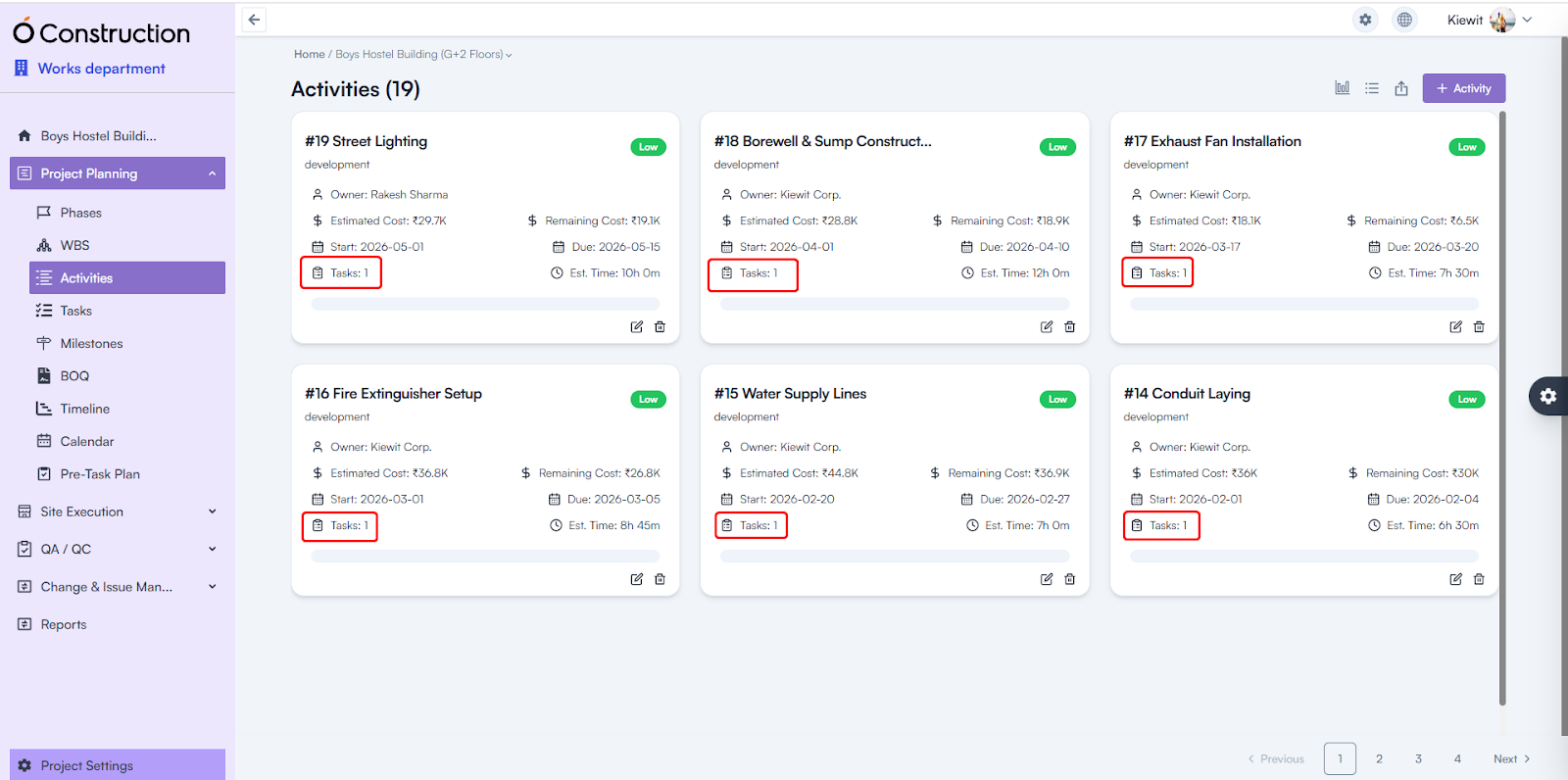 Activity Card Task Count