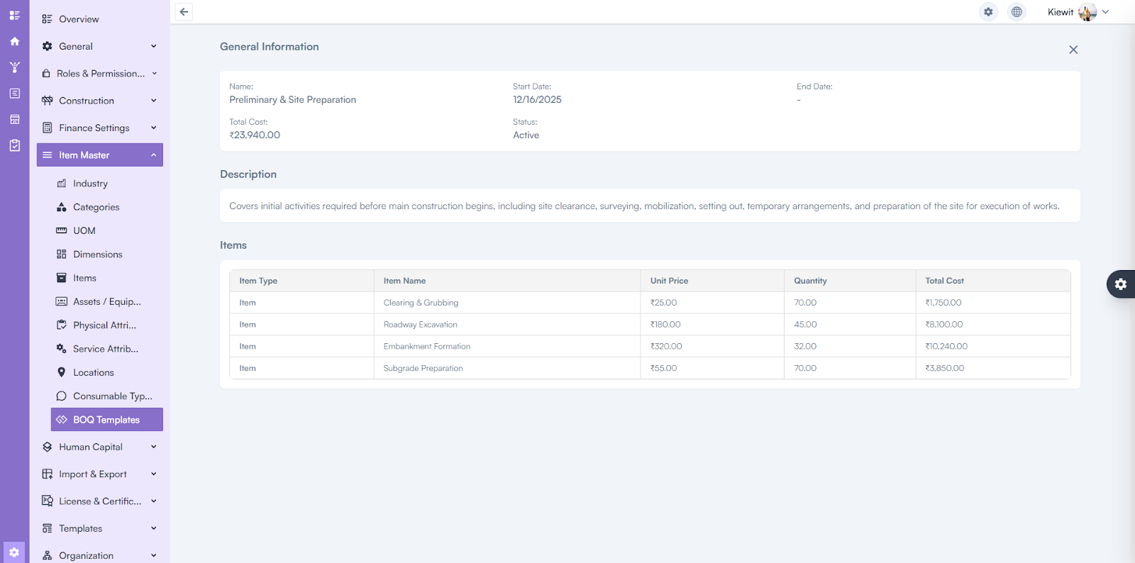 BOQ Template Availability 
