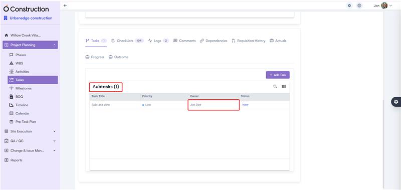 Owner Name Display in Subtasks