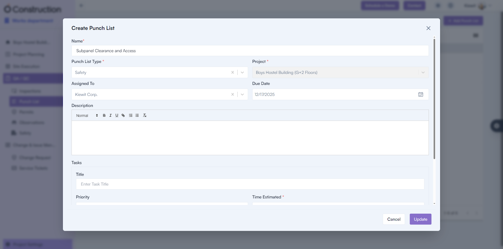 Punchlist Creation Failure 