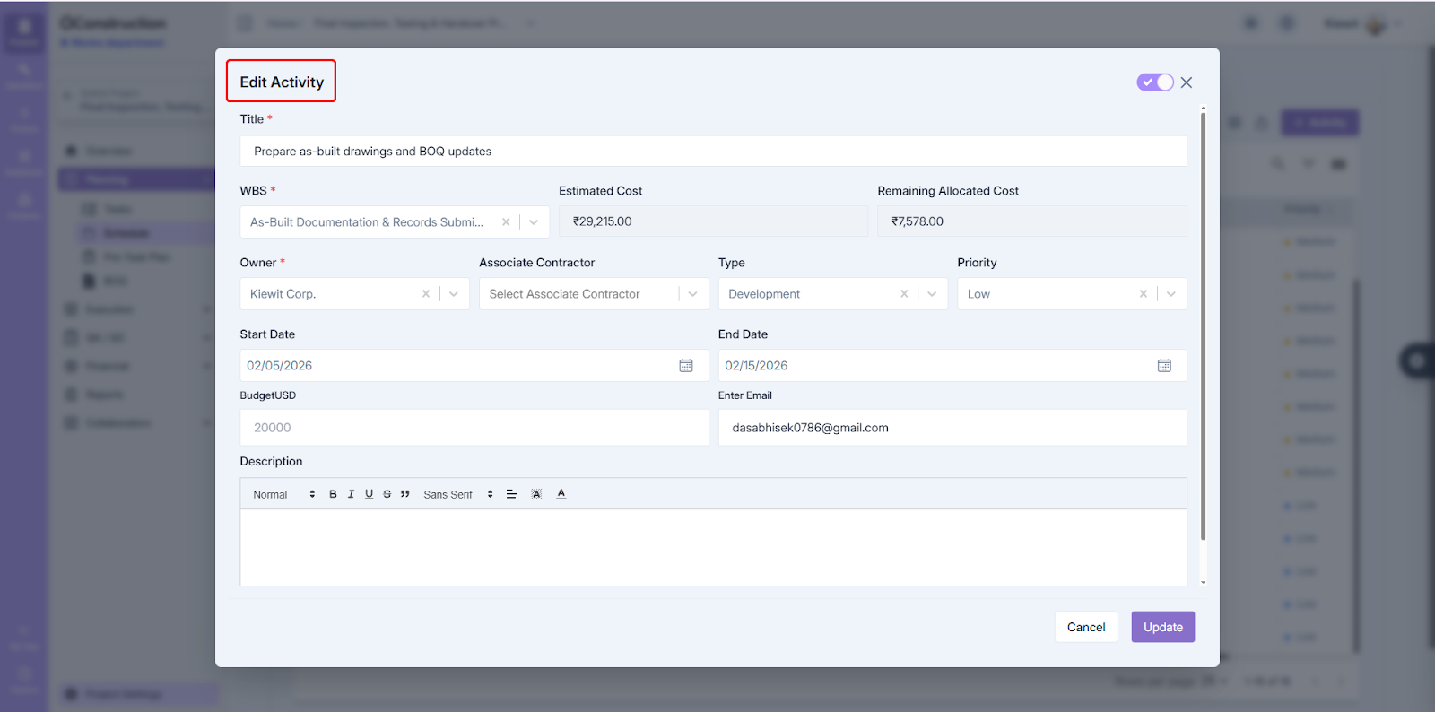 Activity Popup Title Fix